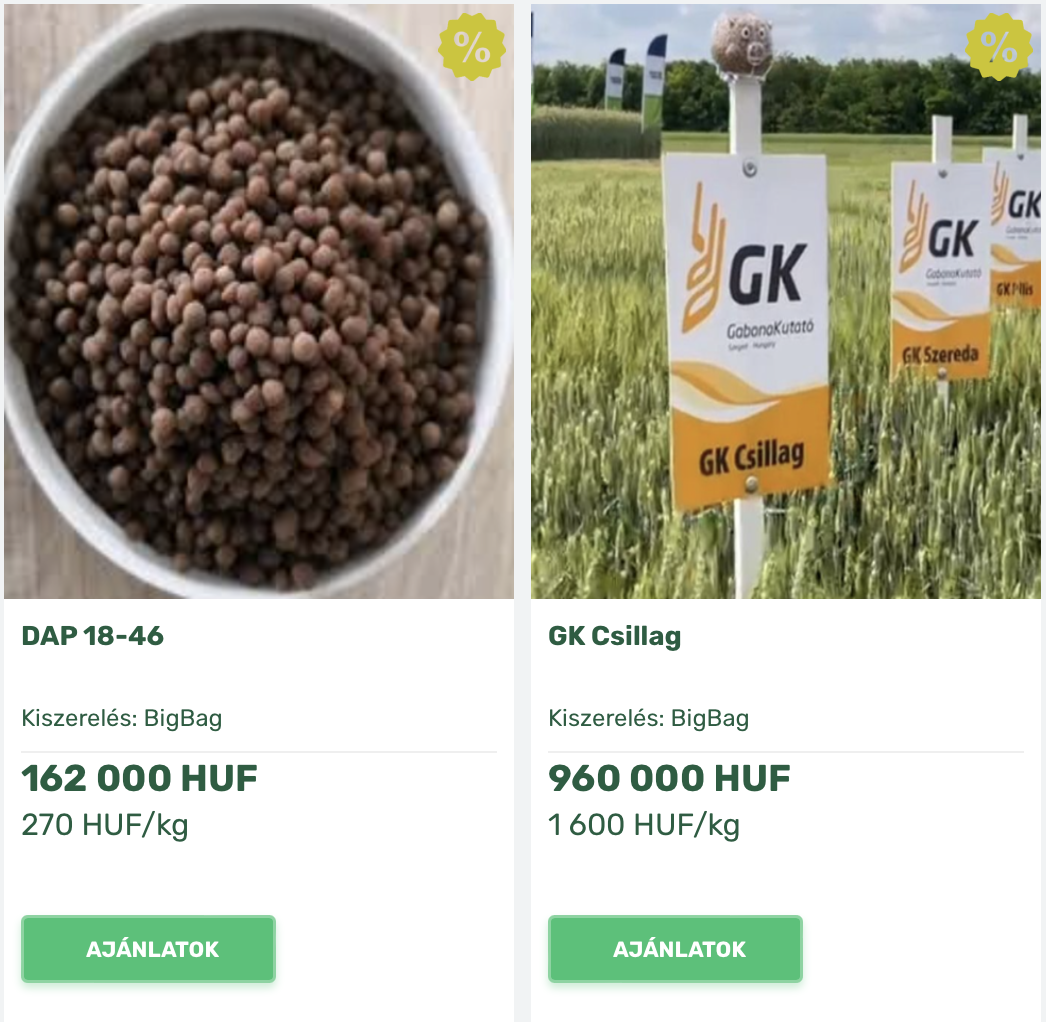 termékek és inputanyaok olcsó áron láthatóak a képen